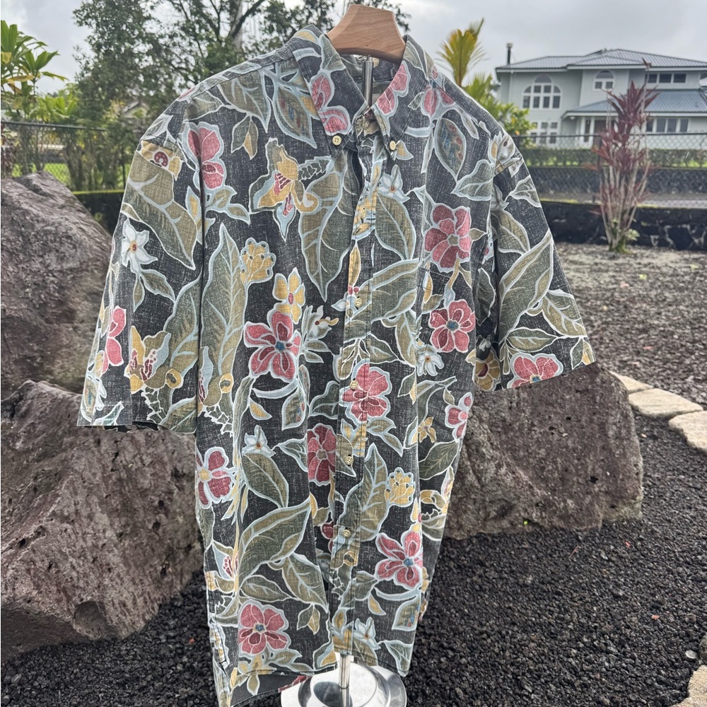 Reyn Spooner Aloha Shirt XL Floral Button Front Hawaii Reverse Print - Picture 3 of 6